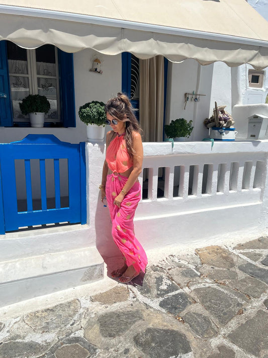 robe filiza orange et rose soleil dore